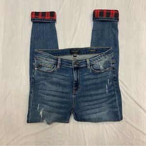 Judy Blue Jeans Womens 13/31 Skinny Fit Flannel Trim Distressed Casual Pants